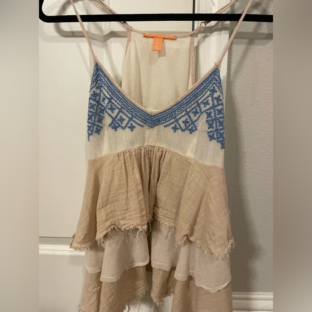 Embroidered Ruffle Tank with mixed fabrics - Picture 2 of 5